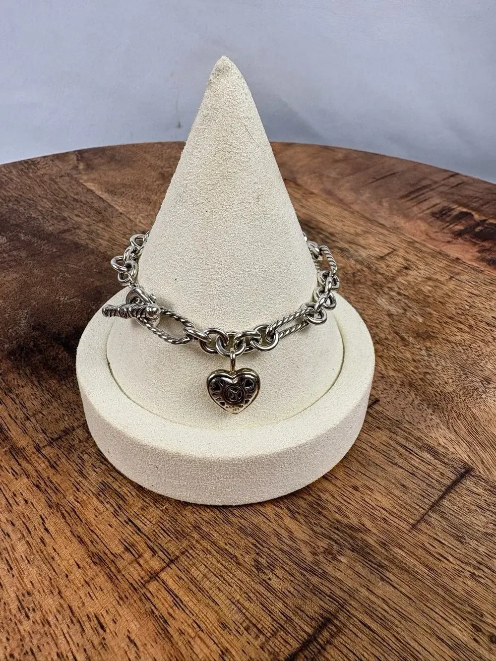 DAVID YURMAN Sterling Silver 18K Yellow Gold Heart Toggle Cable Bracelet Sz 6.5